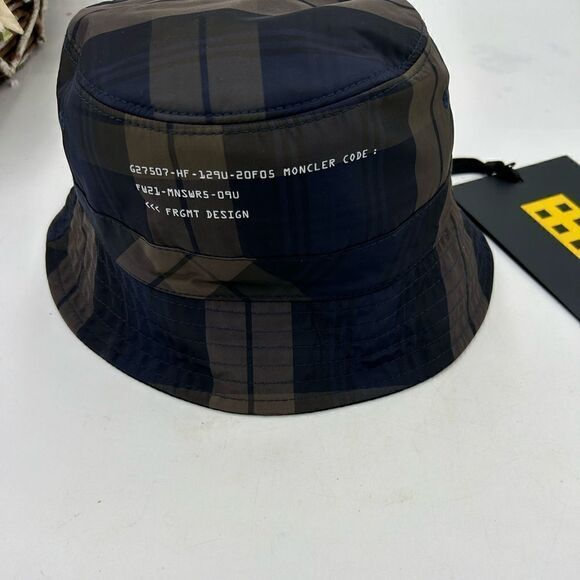Men’s Moncler genius fragment printed check, nylon bucket, hat, size medium